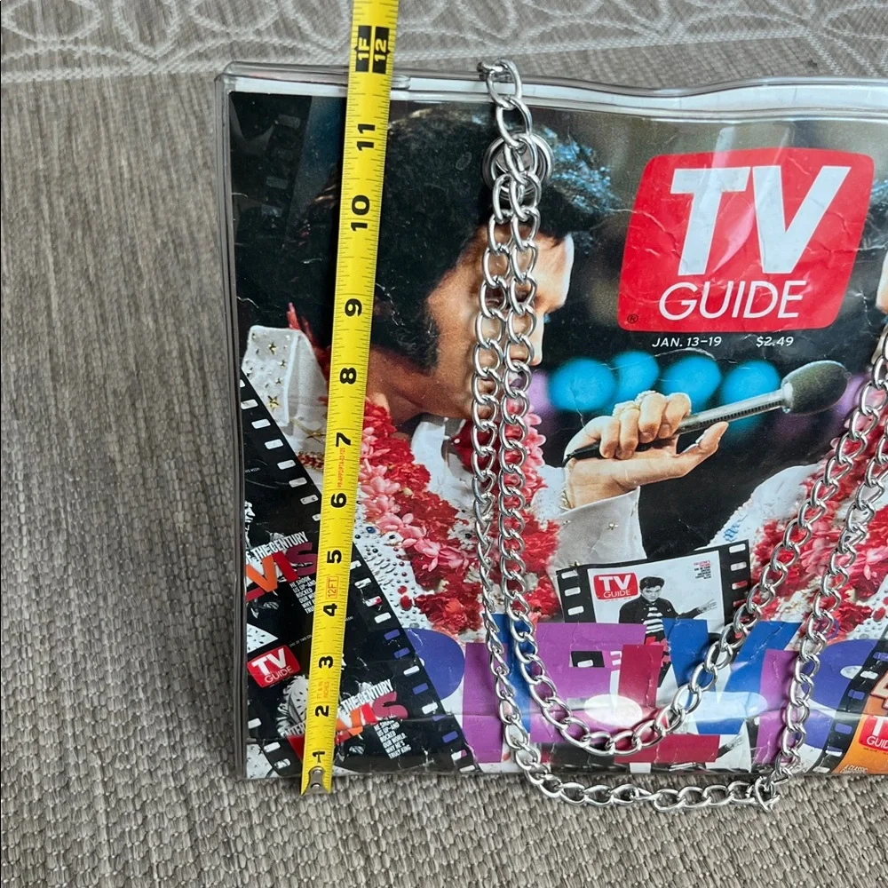 Vintage Elvis TV Guide tote bag with chain strap